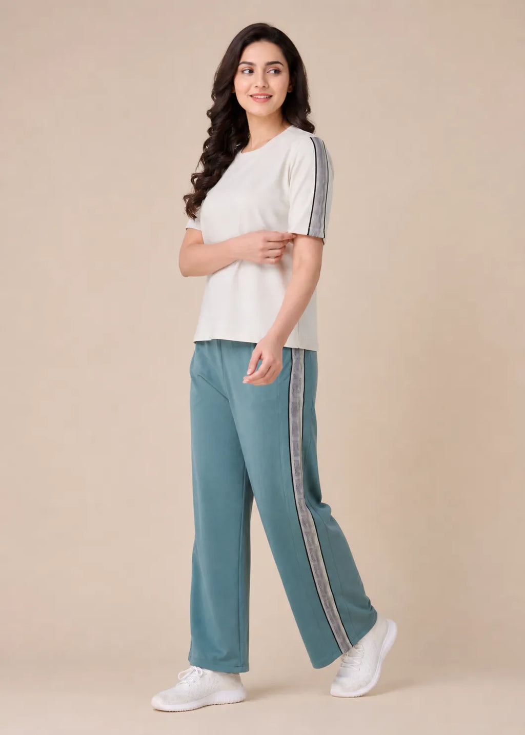 Teal Cream Side Stripe Travel Set