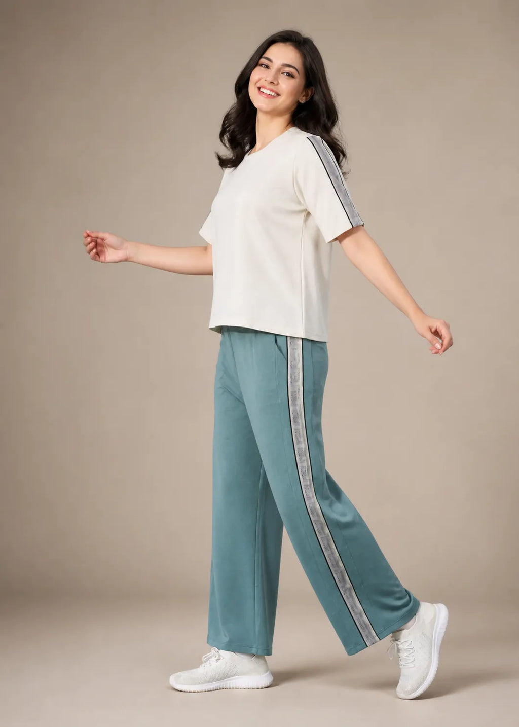 Teal Cream Side Stripe Travel Set