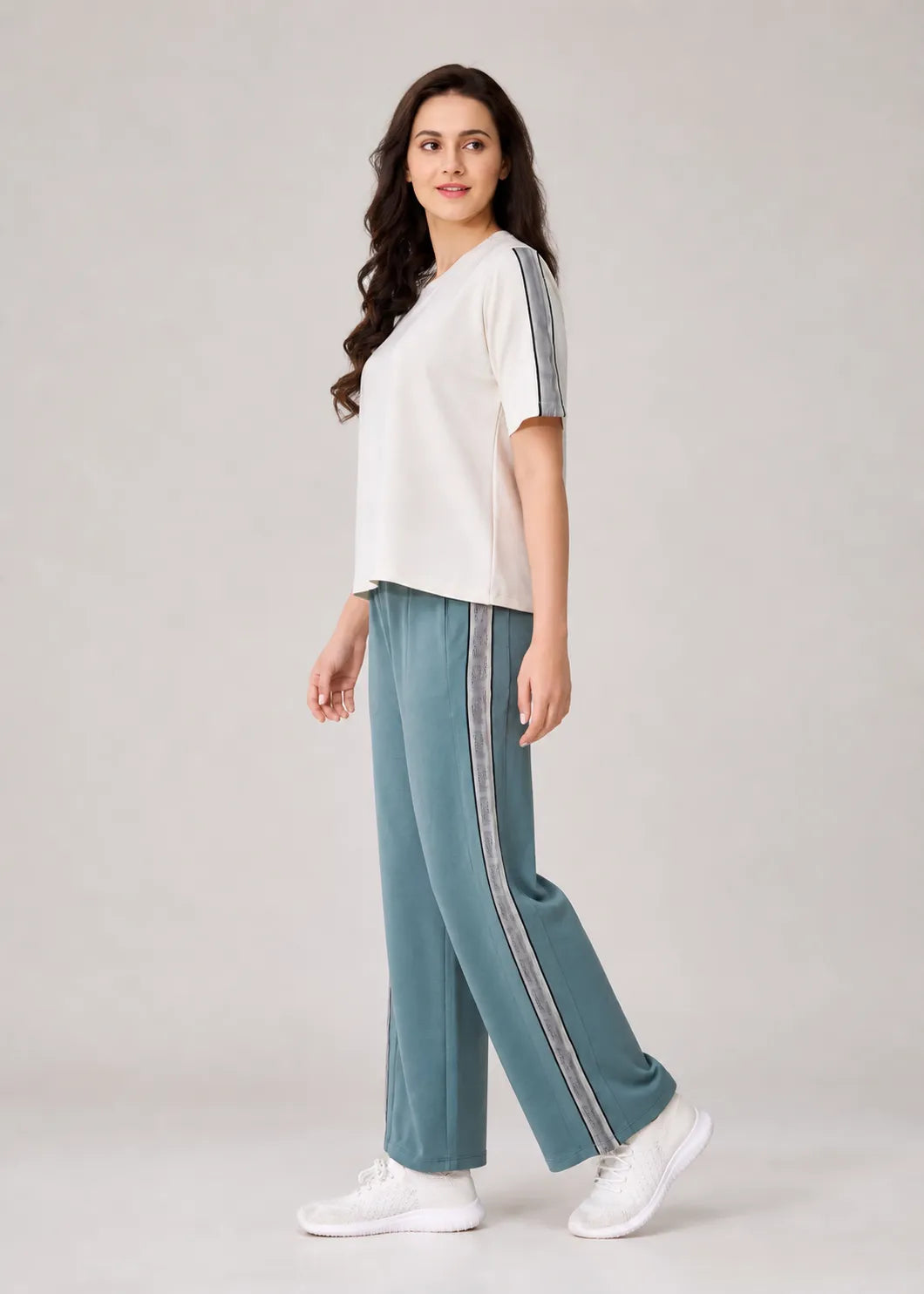 Teal Cream Side Stripe Travel Set