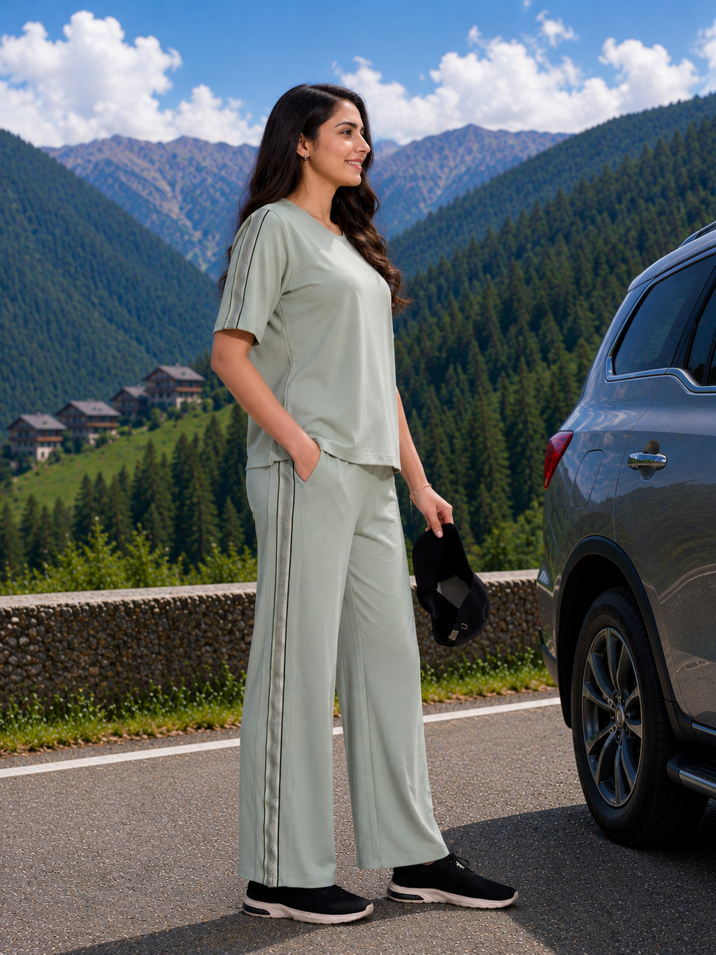 Sage Side Stripe Travel Set