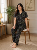 Dark Brown Abstract Botanical Nightsuit Set