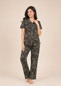 Dark Brown Abstract Botanical Pyjama Set