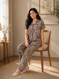 Taupe Floral Outline Nightsuit Set