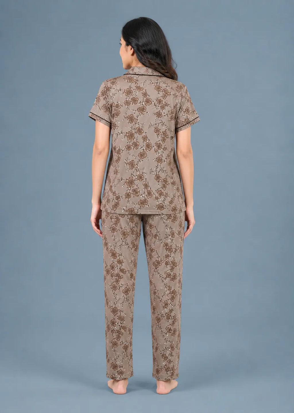 Taupe Floral Outline Pyjama Set