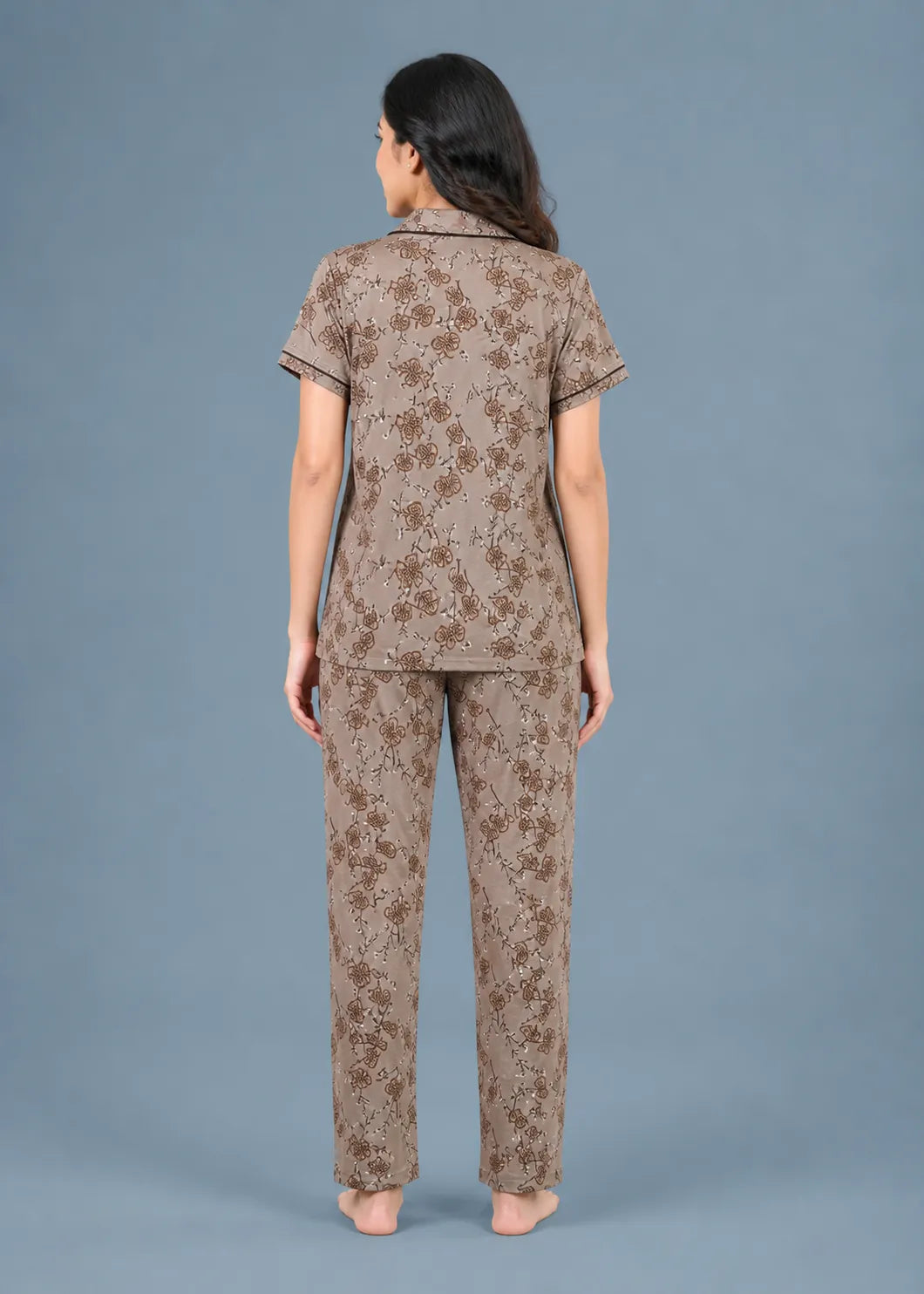 Taupe Floral Outline Pyjama Set