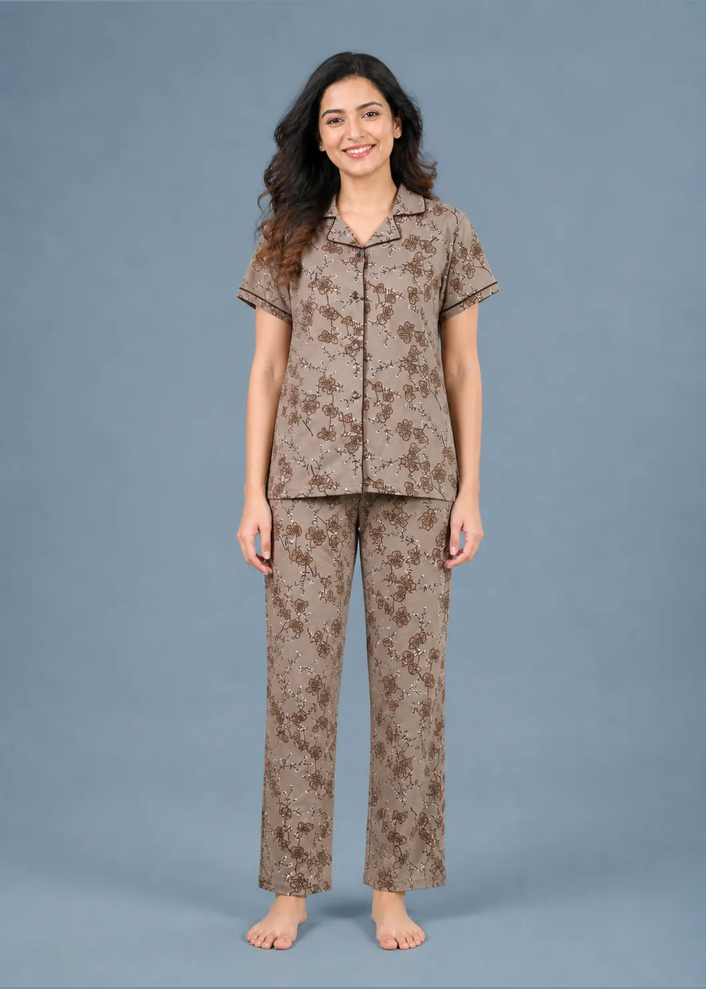 Taupe Floral Outline Pyjama Set