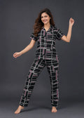 Black Geometric Grid Pajama Set