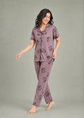 Mauve Leaf Print Pajama Set