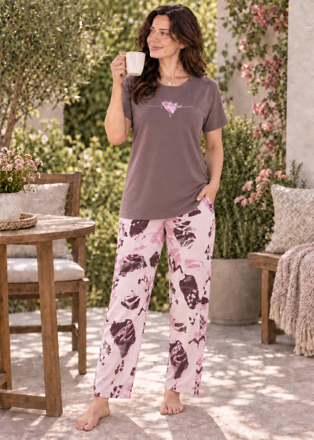 Mocha Abstract Print Nightsuit Set
