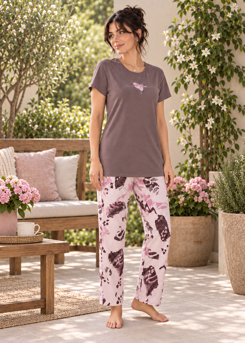 Mocha Abstract Print Nightsuit Set