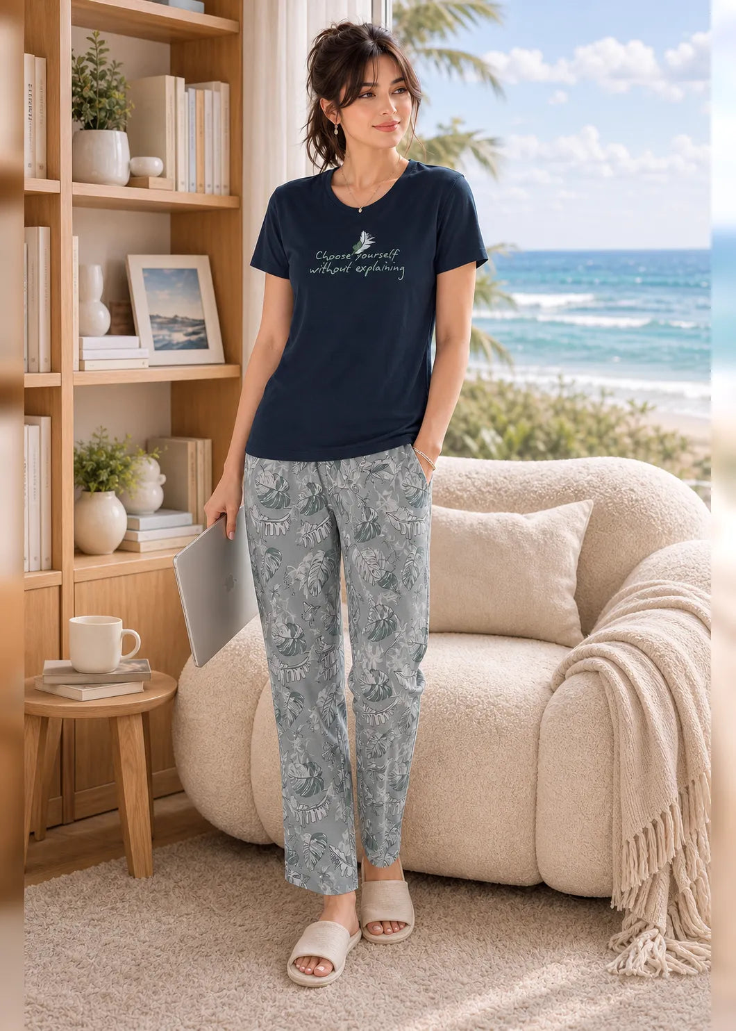 Navy Tropical Leaf Nightsuit Set