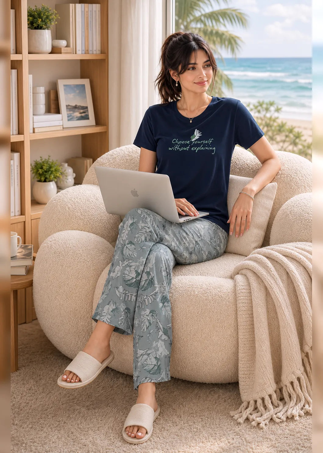 Navy Tropical Leaf Nightsuit Set