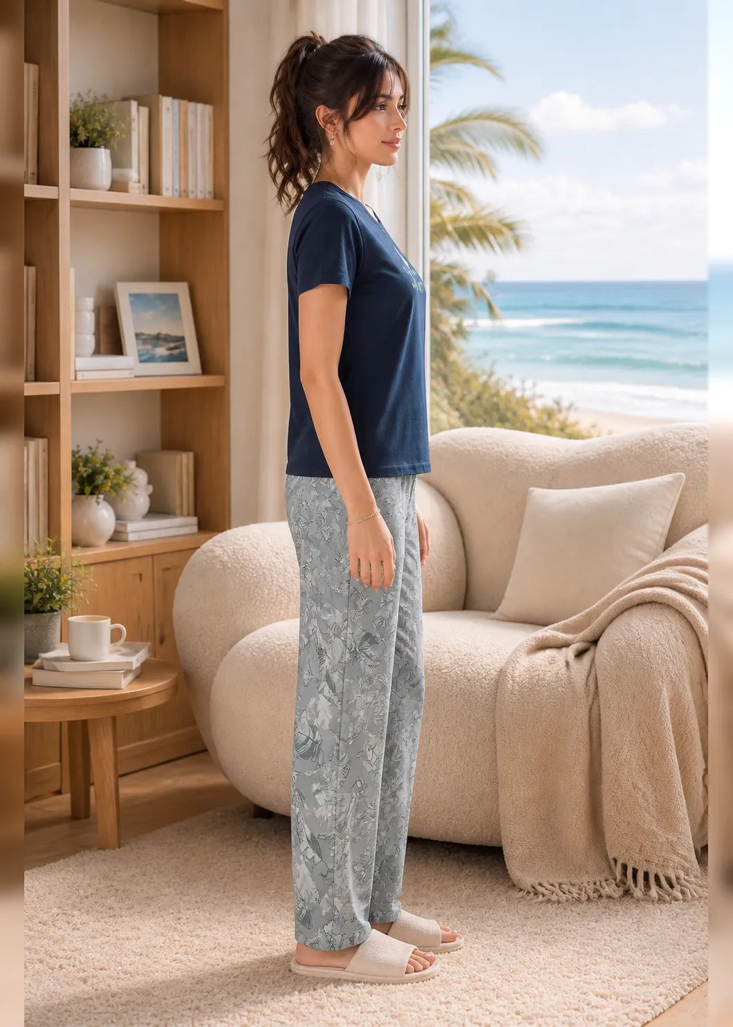 Navy Tropical Leaf Nightsuit Set
