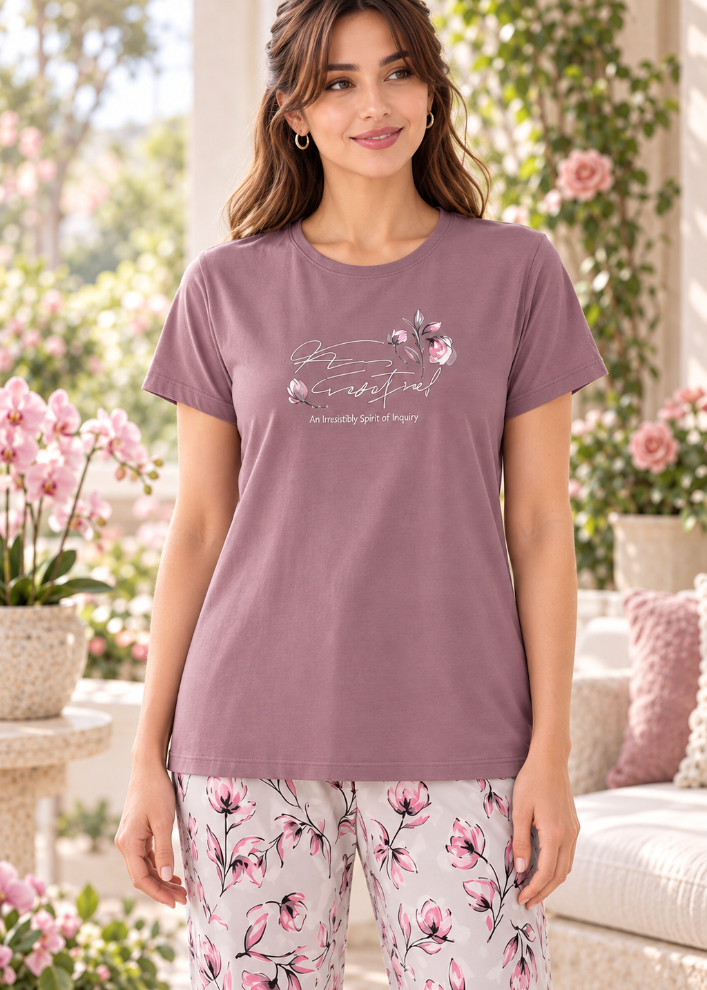 Dusty Rose Floral Essential Nightsuit Set