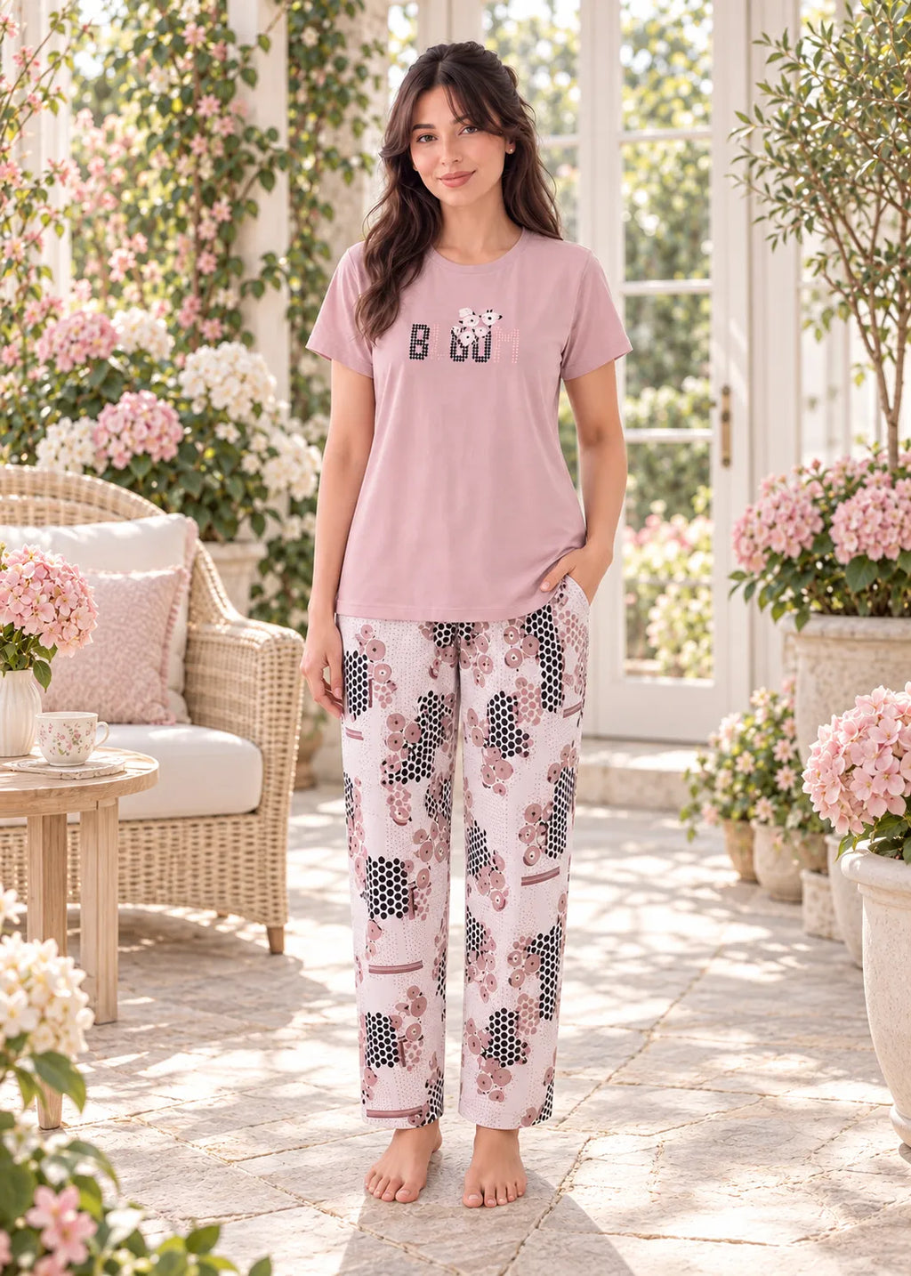 Mauve Floral Bloom Nightsuit Set