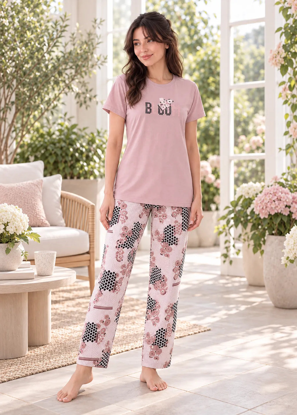 Mauve Floral Bloom Nightsuit Set