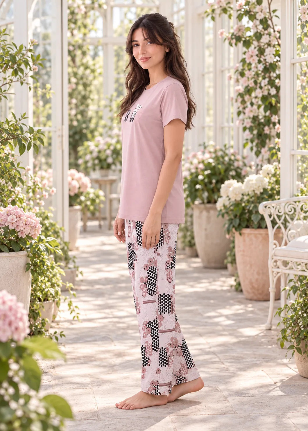 Mauve Floral Bloom Nightsuit Set