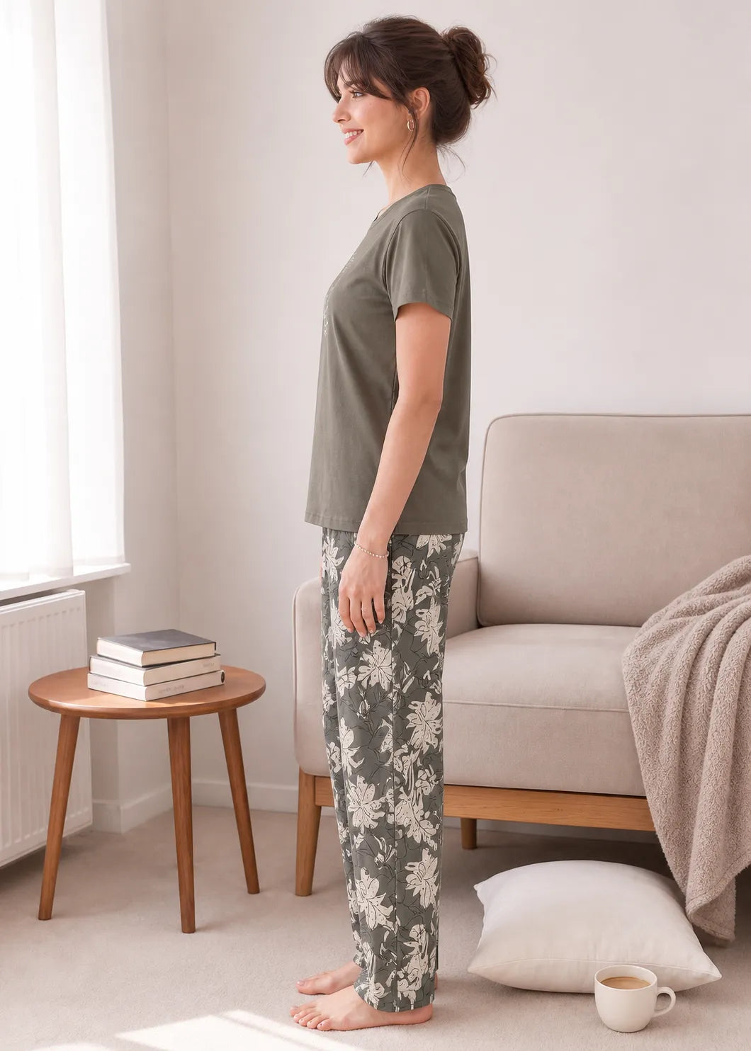 Olive Green Botanical Nightsuit Set