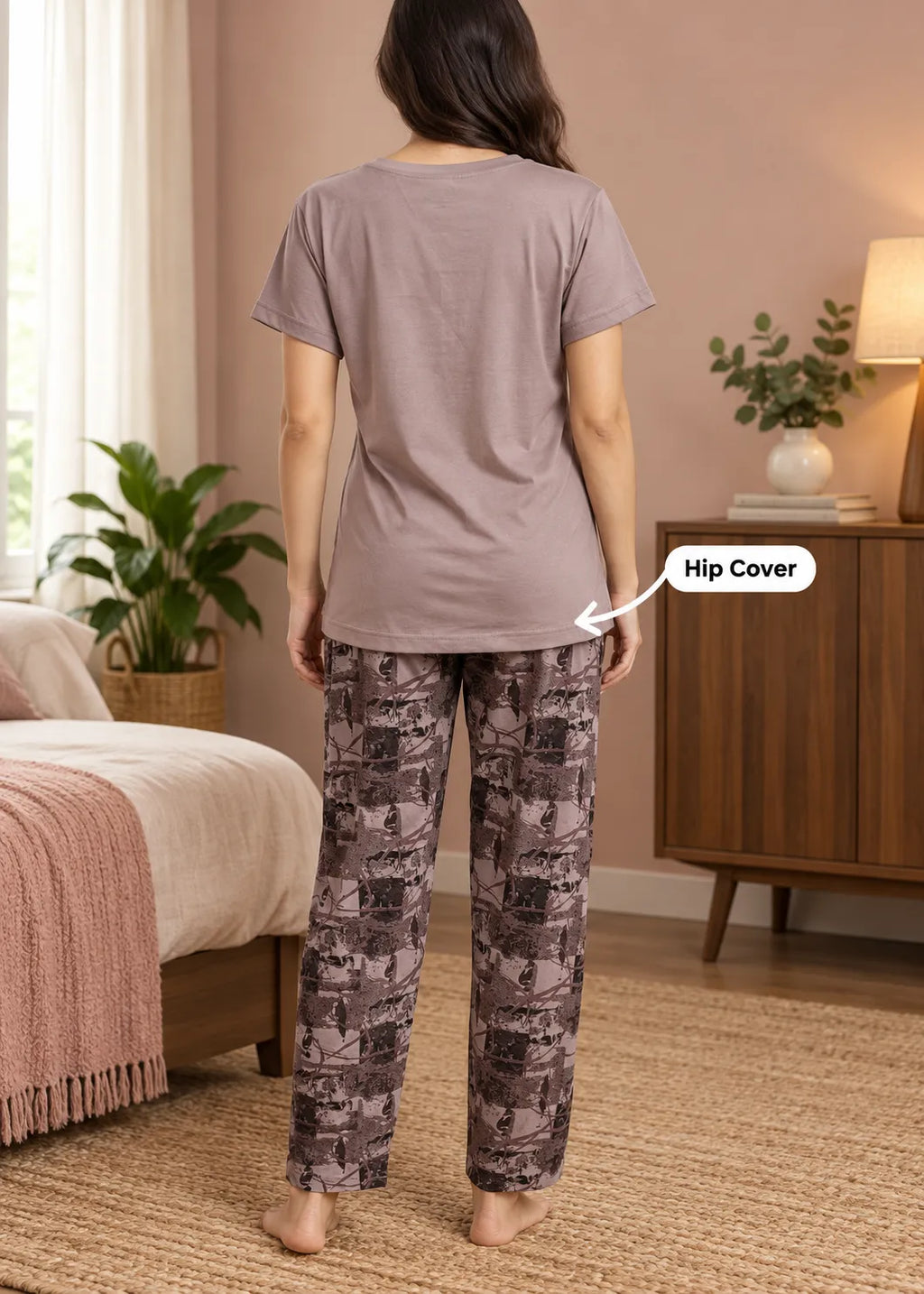 Mocha Brown Tropical Palm Nightsuit Set