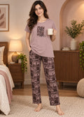 Mocha Brown Tropical Palm Nightsuit Set