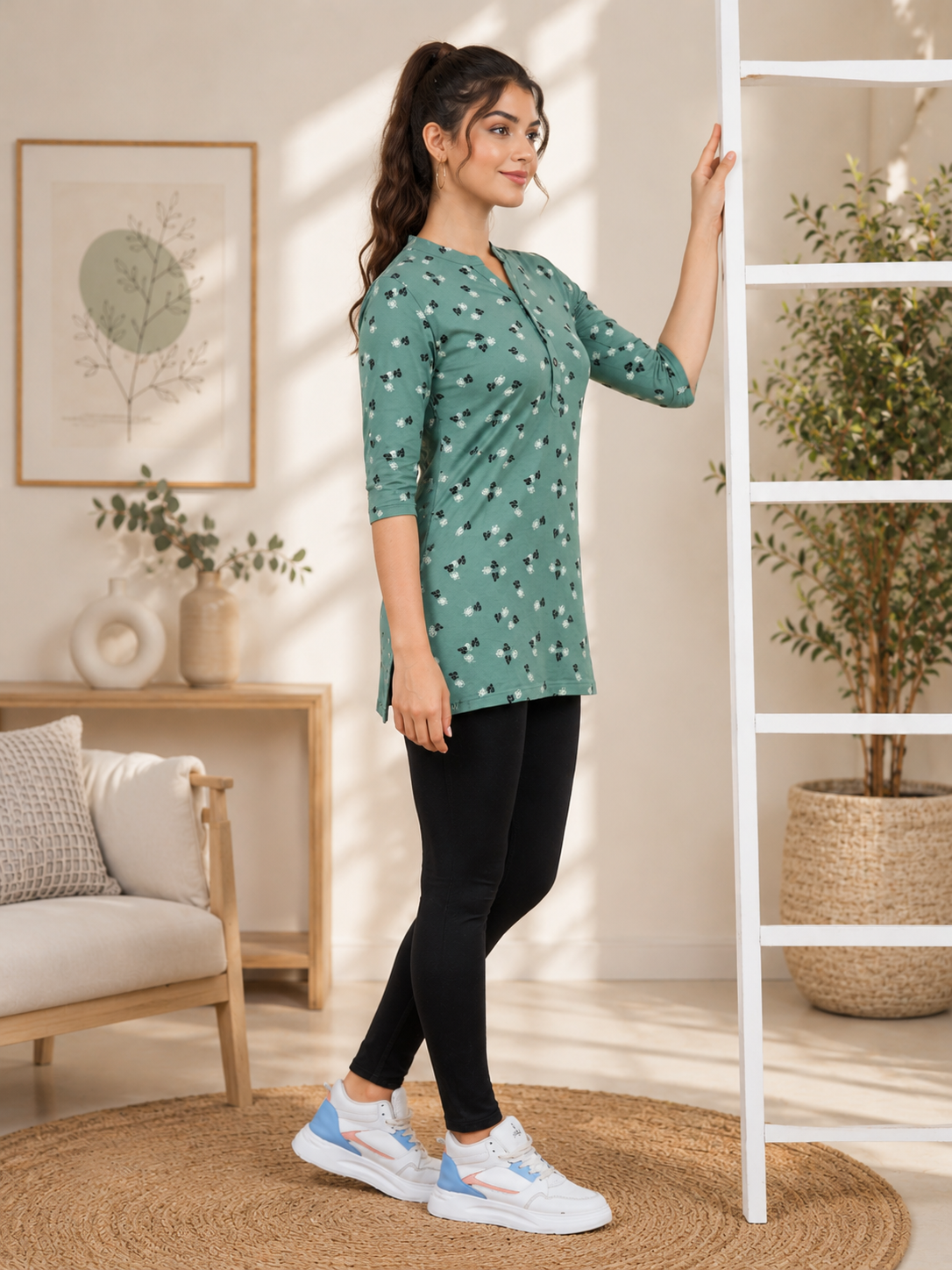 Mint Blossom Hosiery Kurti