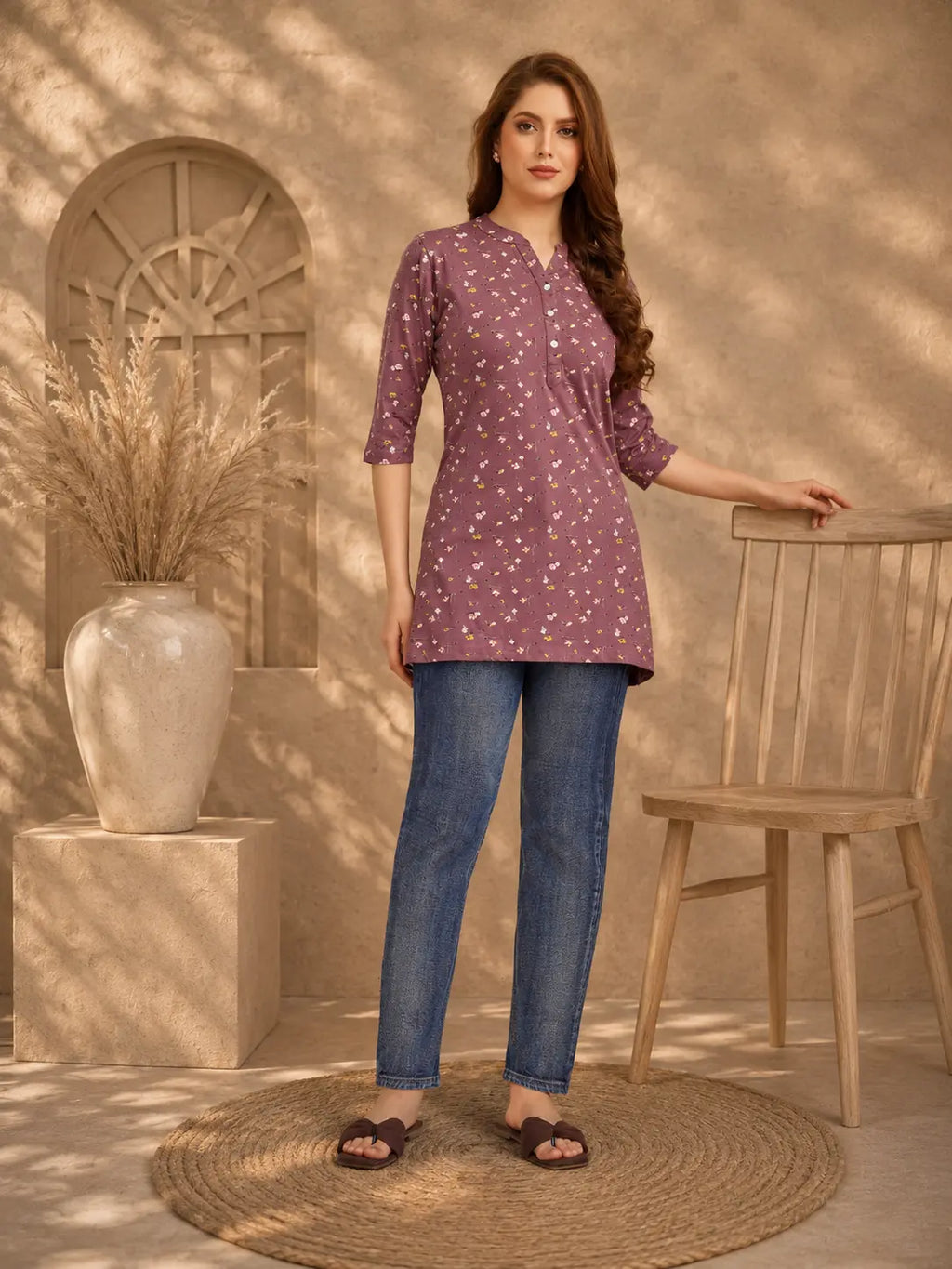 Maroon Geometric Hosiery Kurti