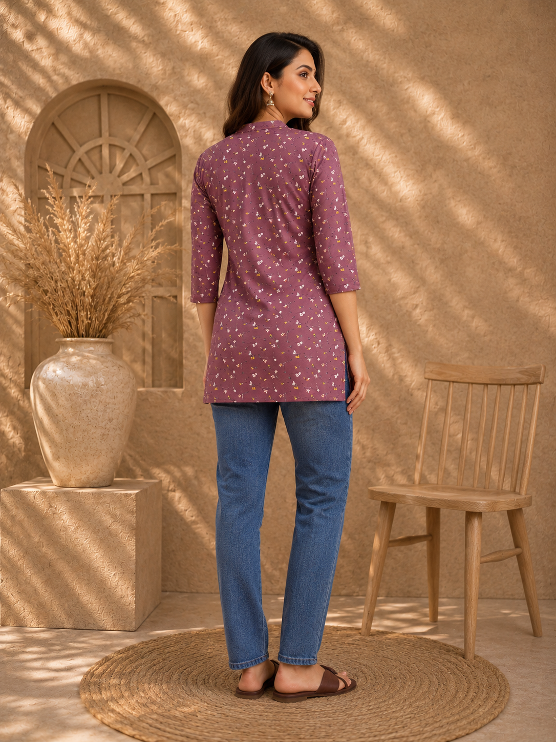 Maroon Geometric Hosiery Kurti