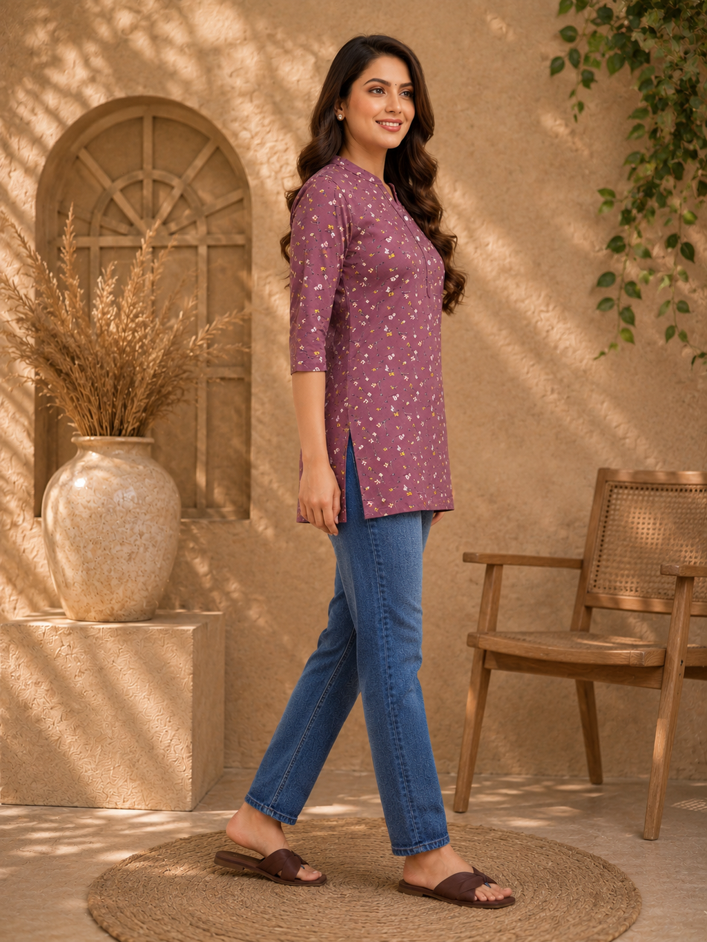 Maroon Geometric Hosiery Kurti