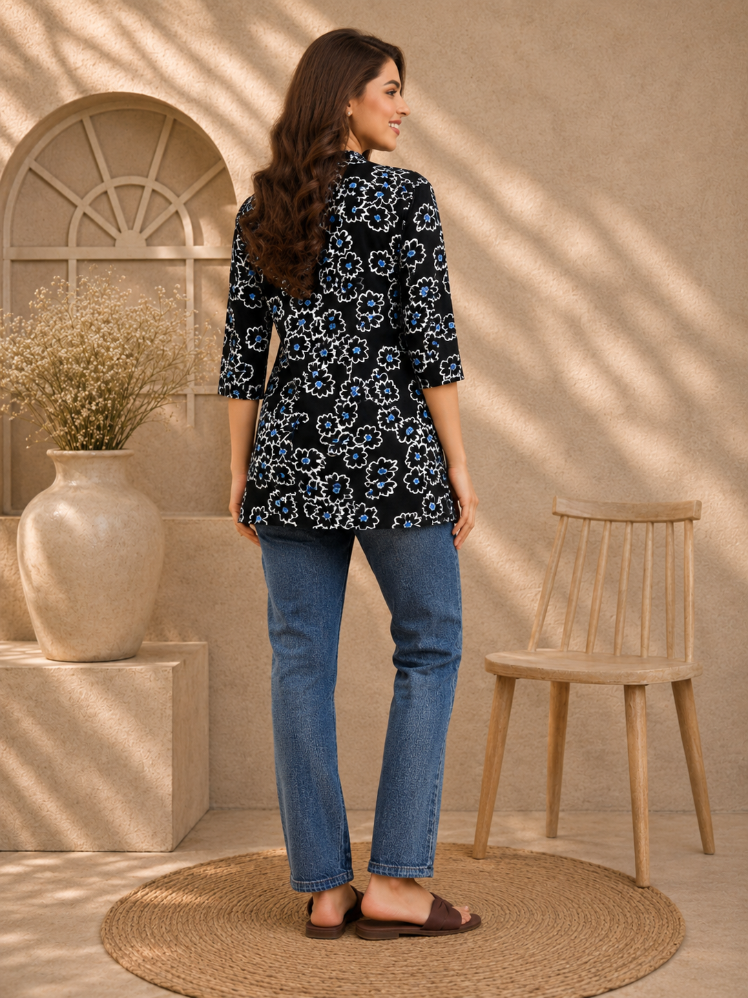 Black Geometric Hosiery Kurti