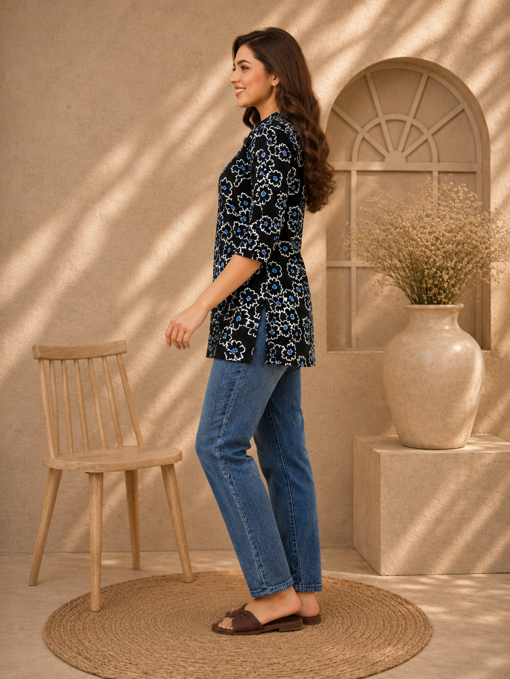 Black Geometric Hosiery Kurti