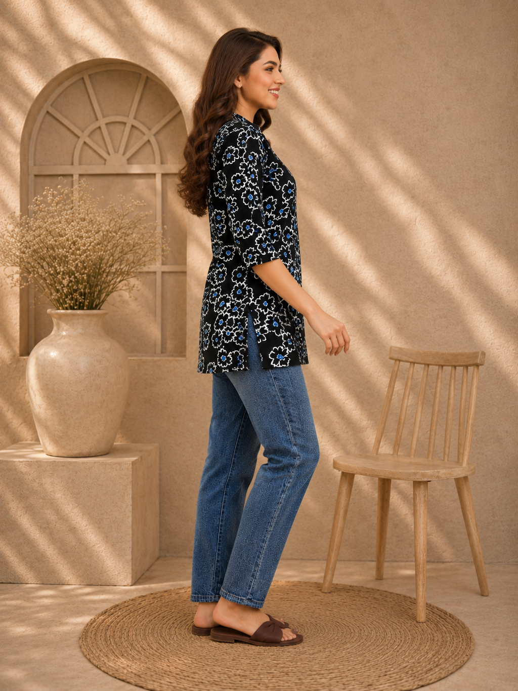 Black Geometric Hosiery Kurti