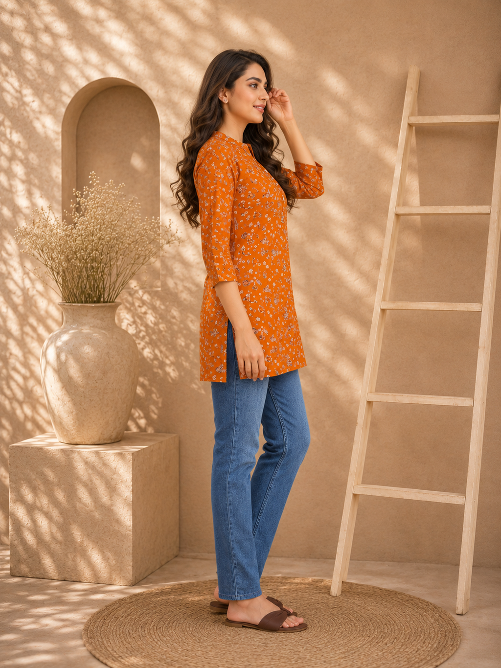 Red Abstract Hosiery Kurti