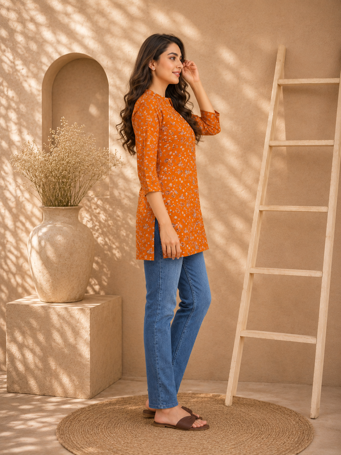 Red Abstract Hosiery Kurti