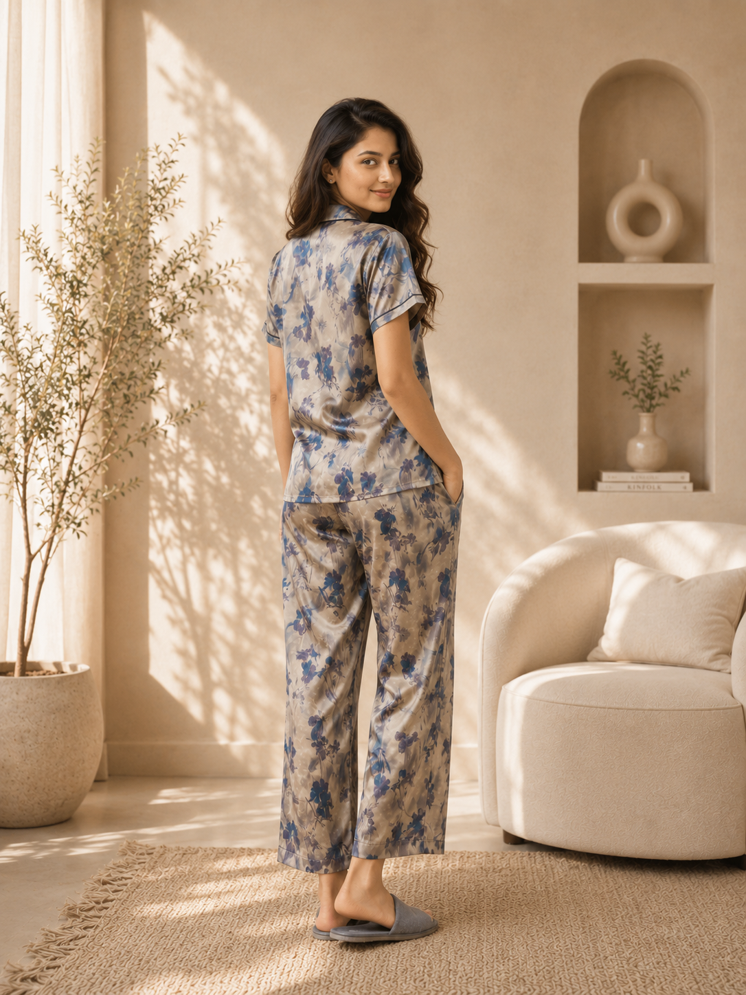 Mustard Gold Satin Night Suit
