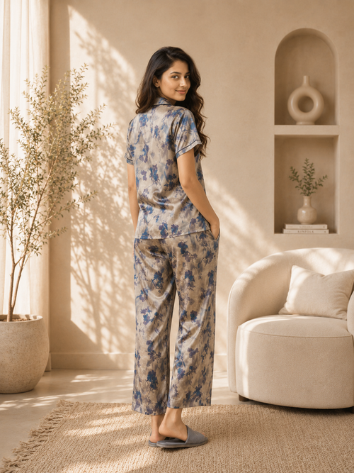 Mustard Gold Satin Night Suit
