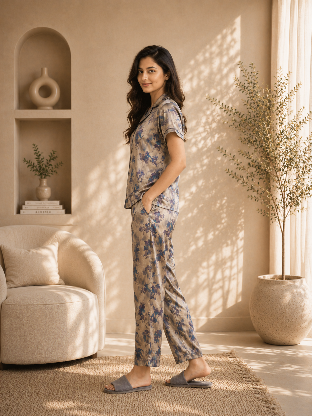 Mustard Gold Satin Night Suit