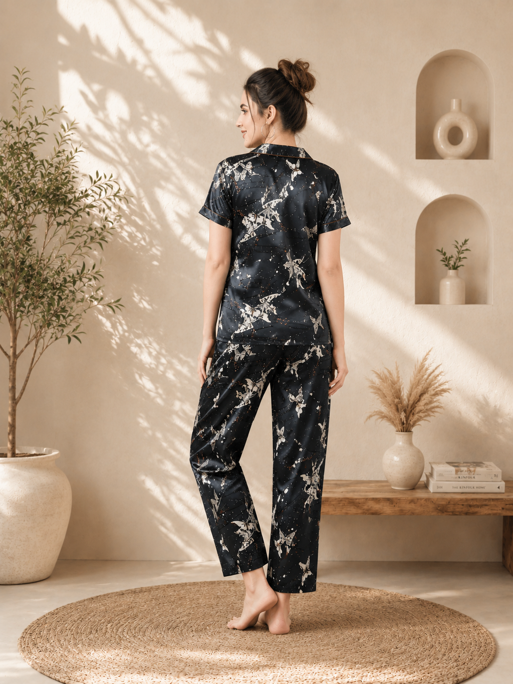 Teal Green Satin Night Suit