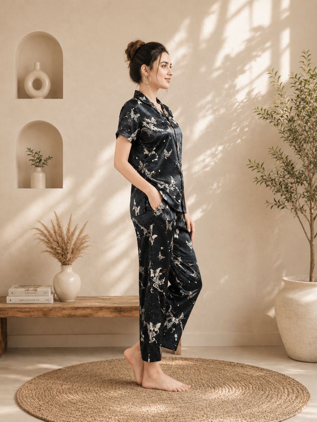Teal Green Satin Night Suit
