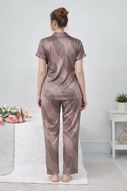 Mocha Wave Satin Pyjama Set