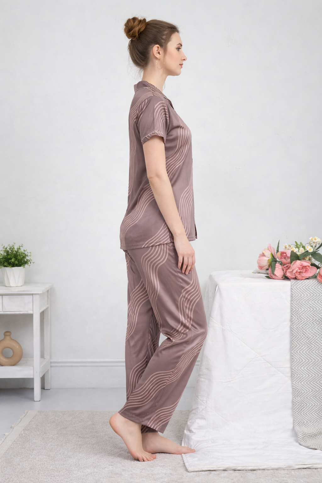 Mocha Wave Satin Pyjama Set