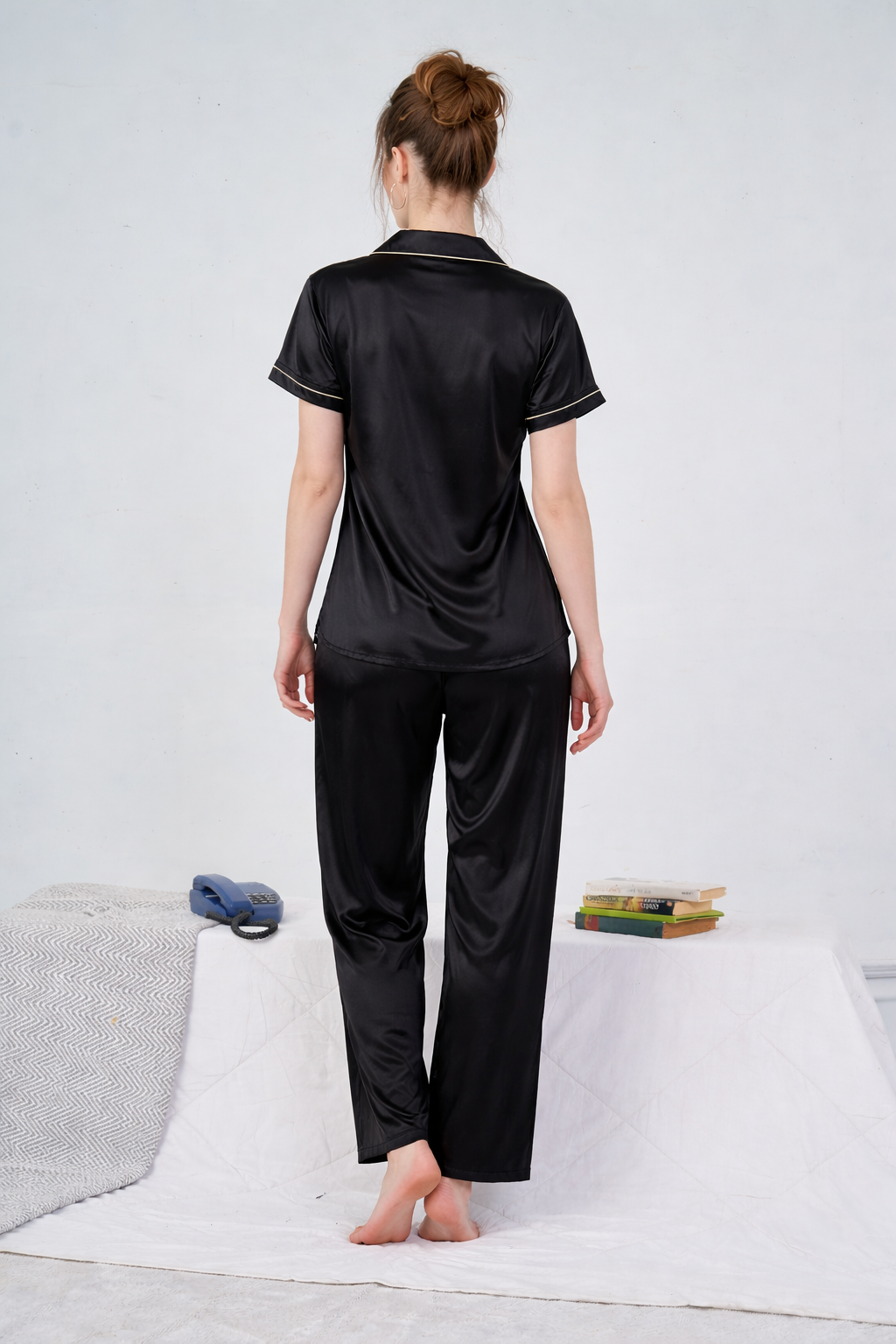 Classic Black Satin Pajama Set