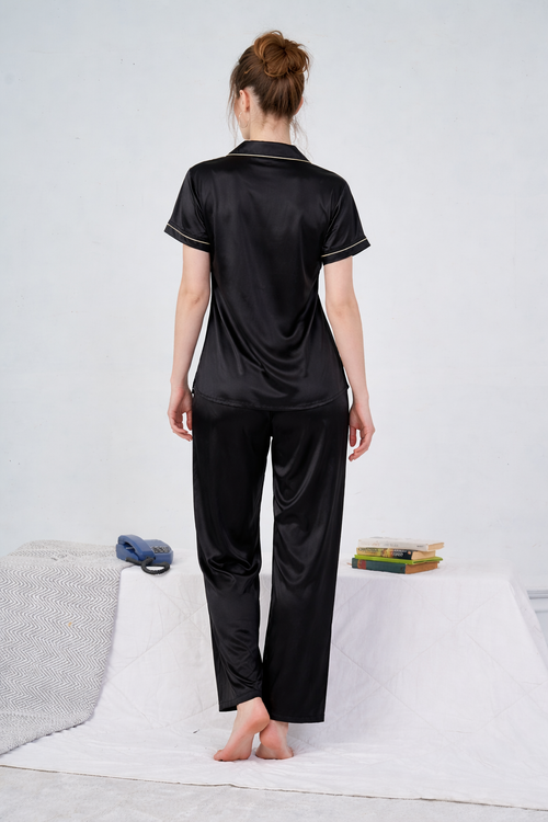 Classic Black Satin Pajama Set