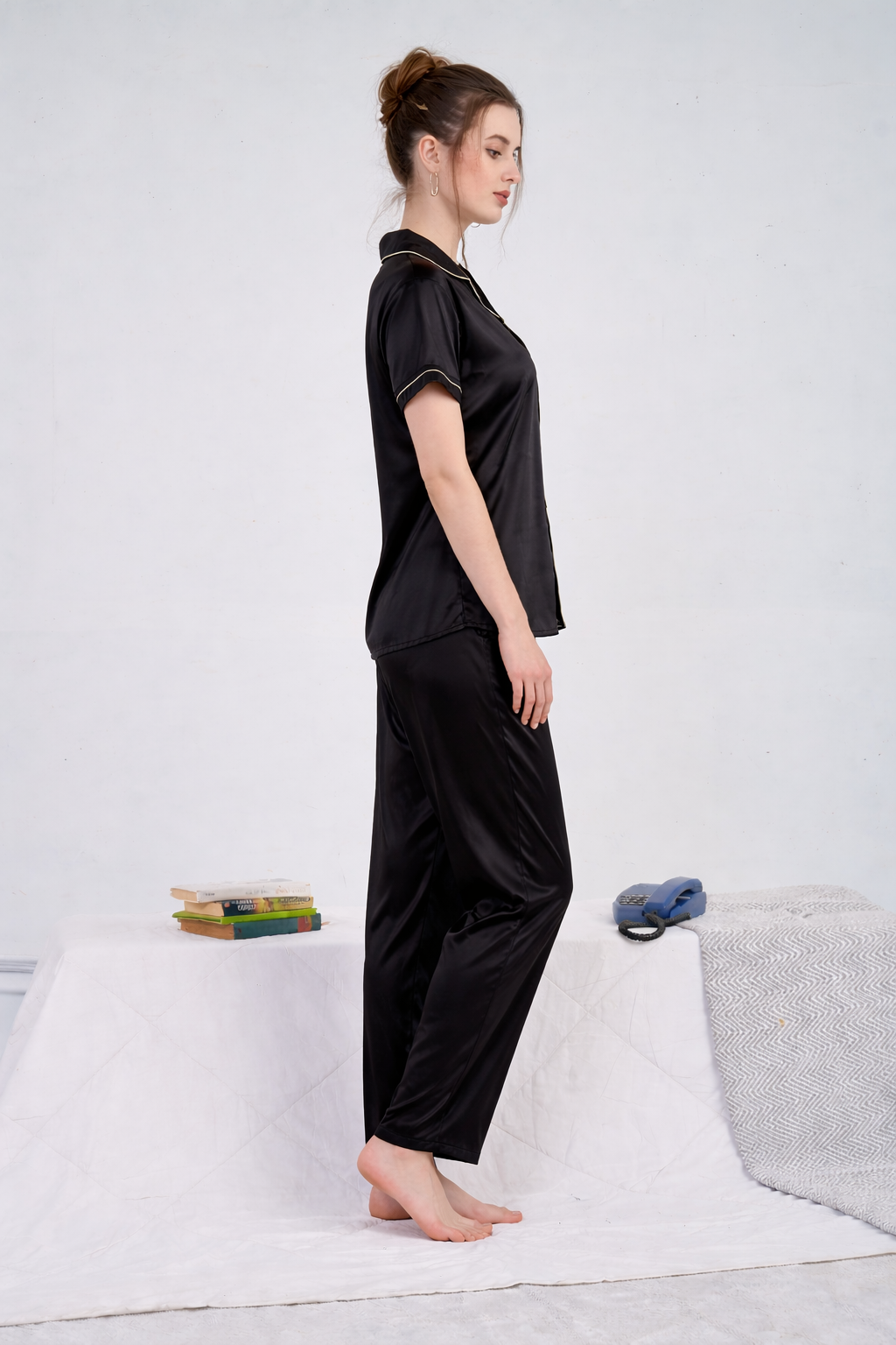 Classic Black Satin Pajama Set
