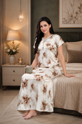 Beige Floral Satin Nightgown