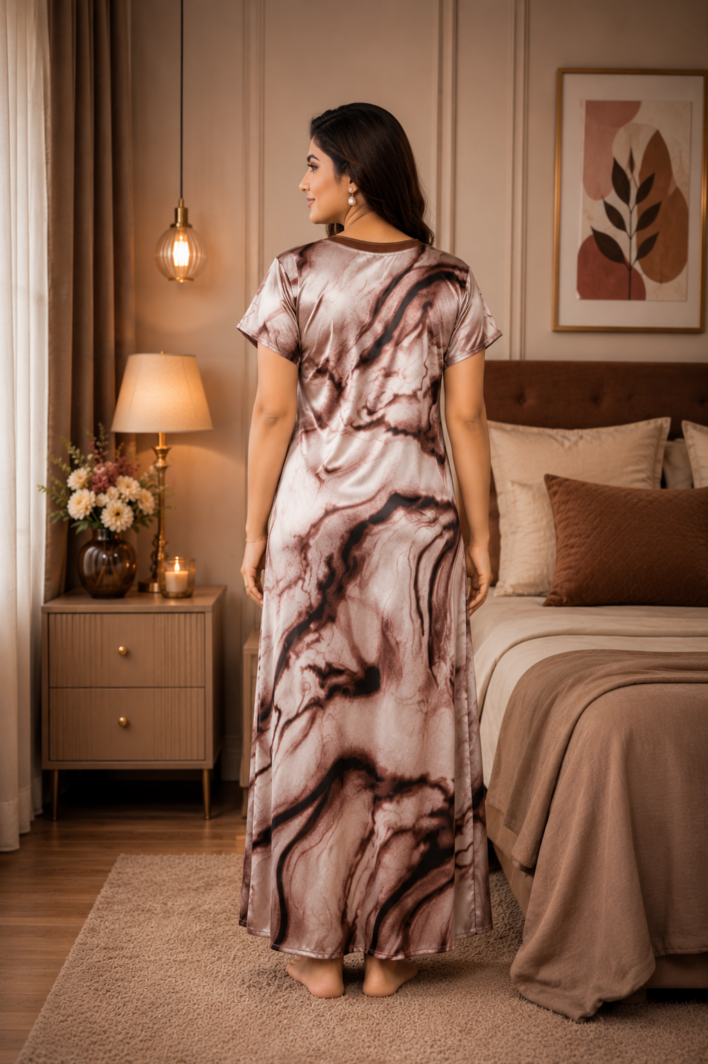 Beige Marble Satin Nightgown