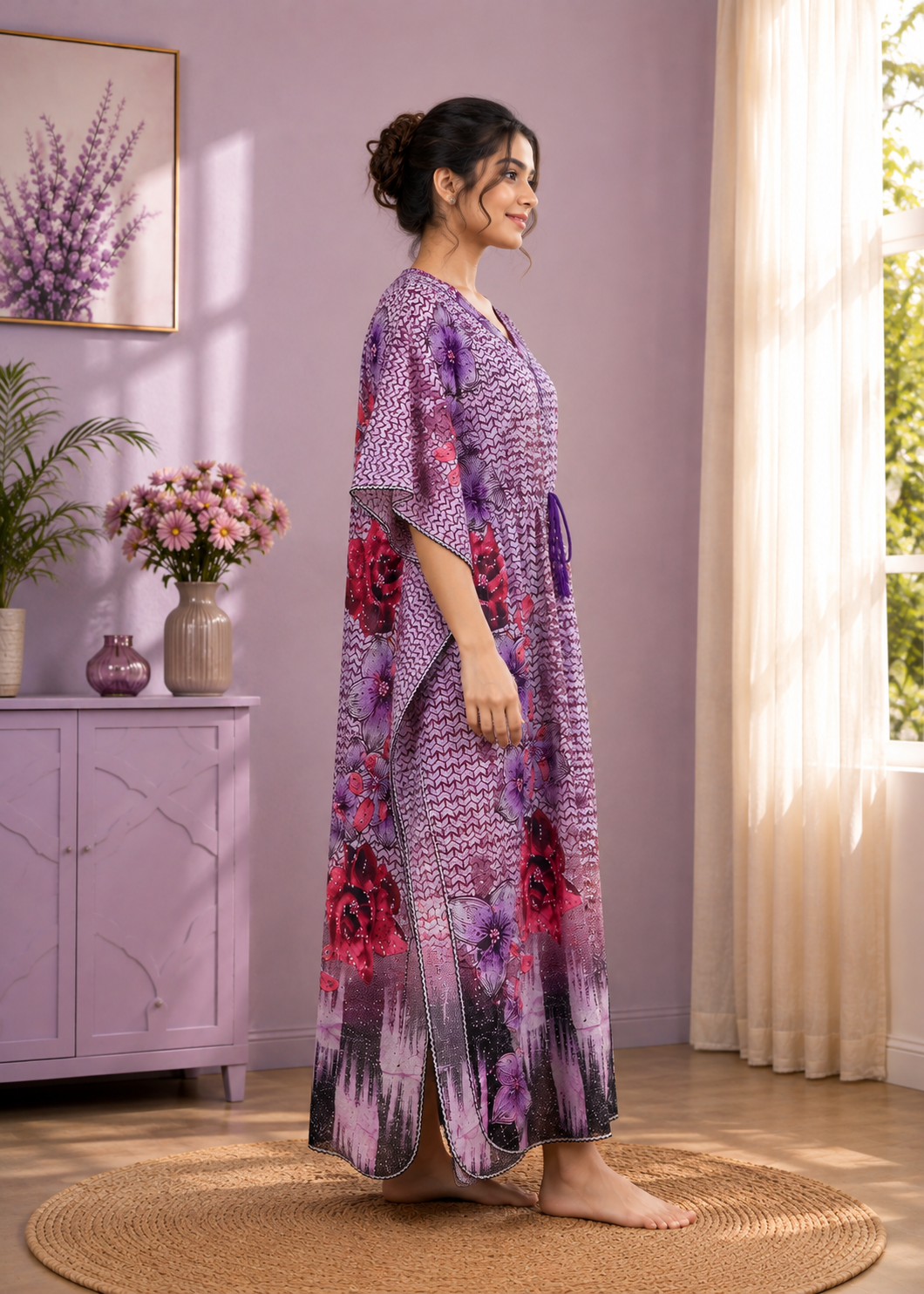 Purple Floral Kaftan Nightgown