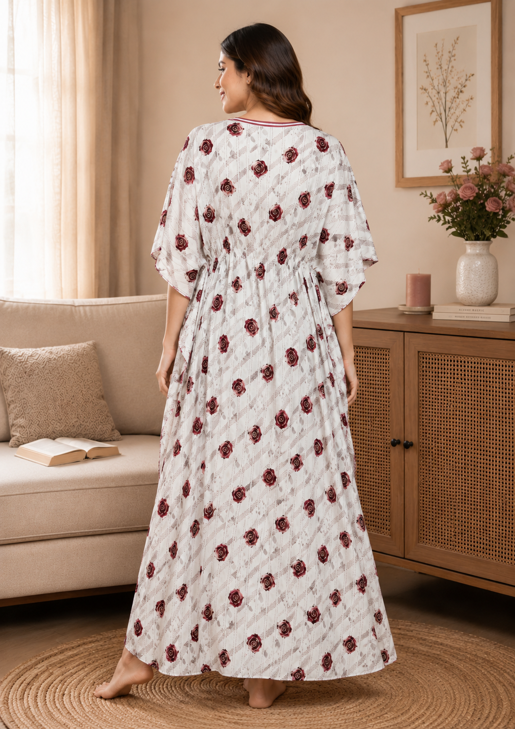Off-White Red Rose Kaftan Nighty