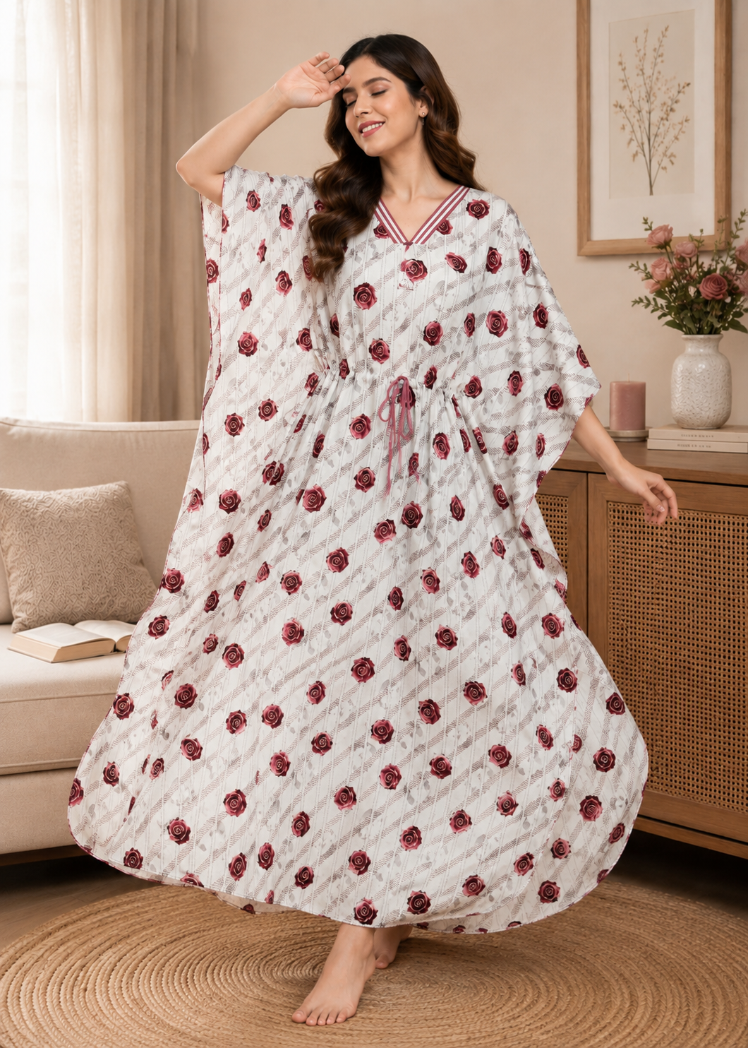 Off-White Red Rose Kaftan Nighty