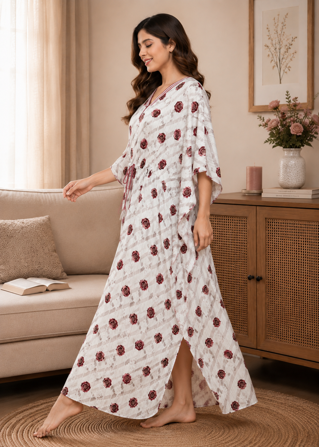 Off-White Red Rose Kaftan Nighty