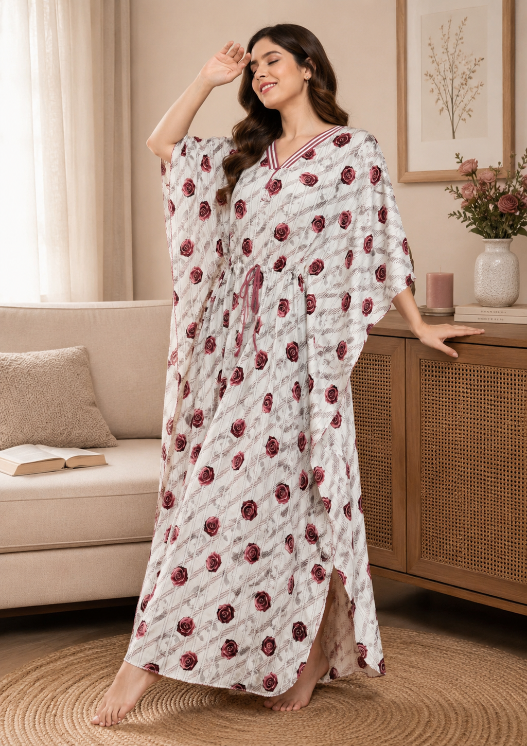 Off-White Red Rose Kaftan Nighty